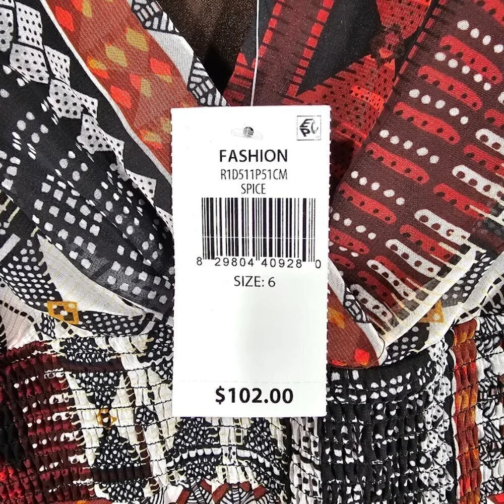 NWT CHRIS McLAUGHLIN Boho Dress size 6 BROWN RED BLACK Fairy Art to Wear Summer - Picture 6 of 9